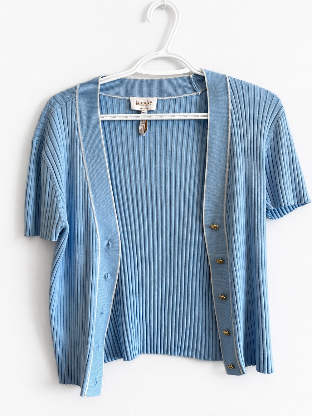 NWOT LAUNDRY Light Blue Ribbed Short Sleeve button down Cardigan/Tee